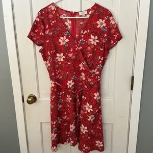 Loft size 12 red floral short sleeve dress